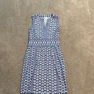 Blue and white dress with zip zipper
